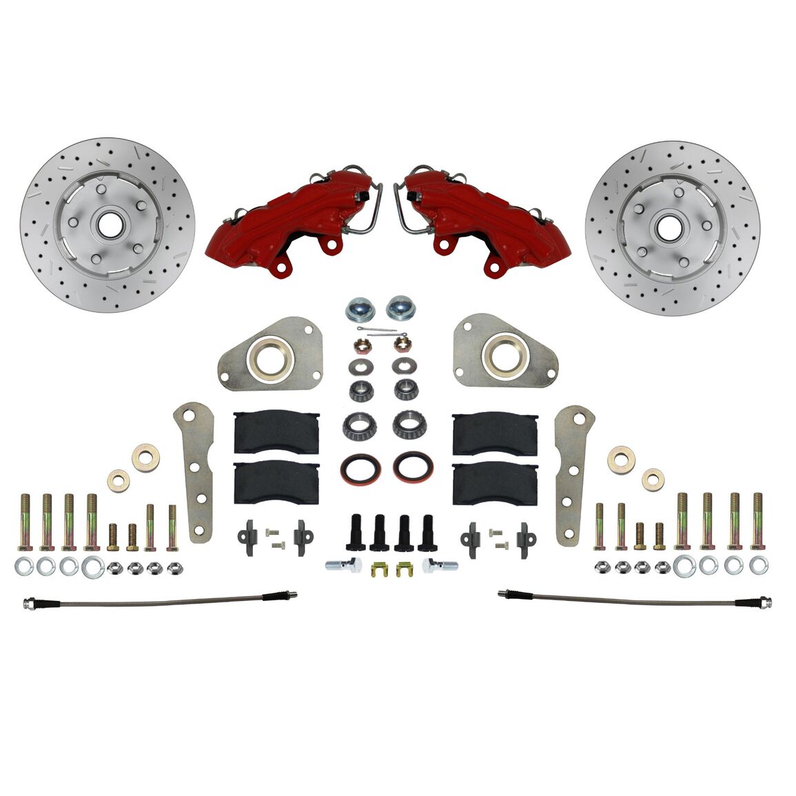 LEED Brakes Spindle Kit with Drilled Rotors and Red Powder Coated Calipers
